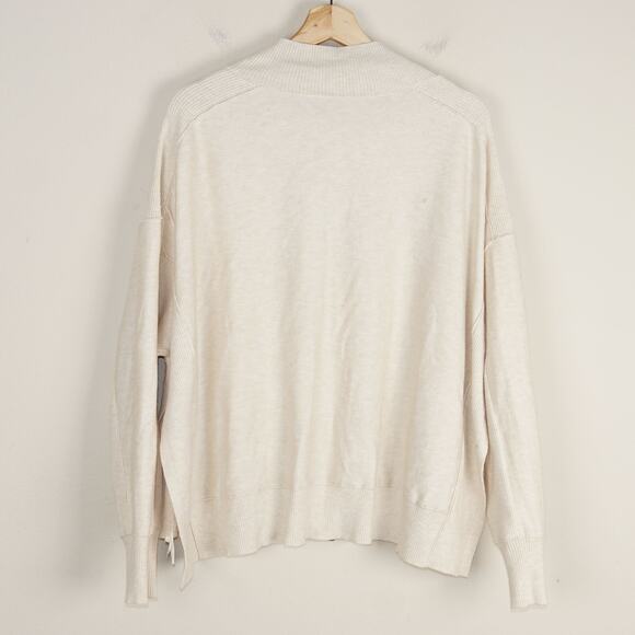Anthropologie Daily Practice Full Zip Ribbed Mix Beige Oat Split Hem Sweater L - Picture 2 of 12